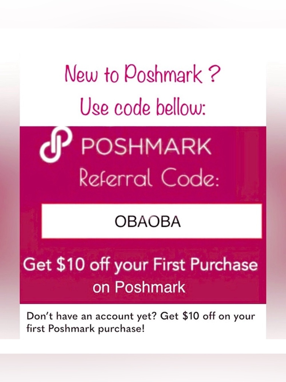1st purchase on Poshmark? Get $10 off when you sign-up using the code: OBAOBA